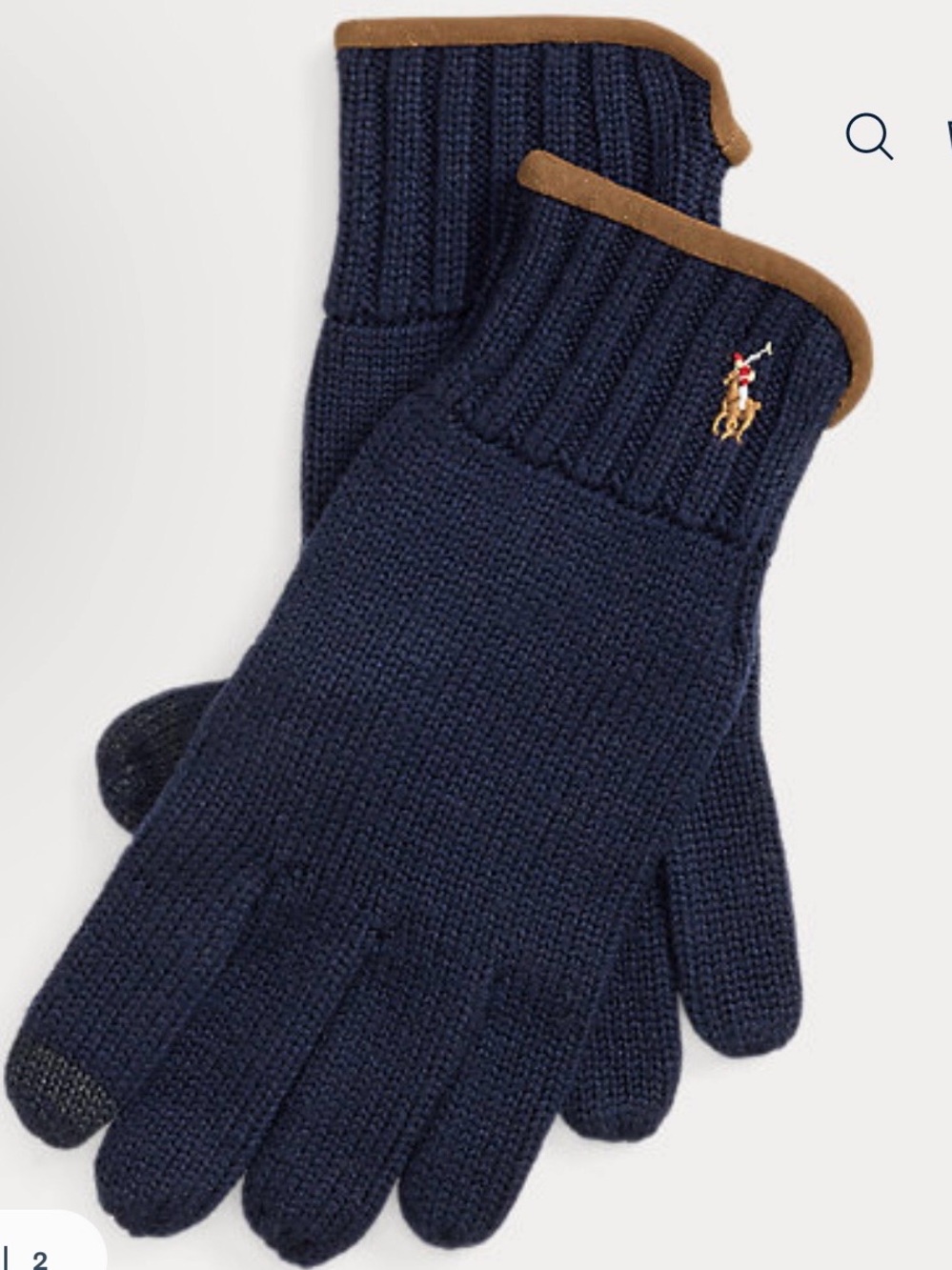 Polo by Ralph Lauren Navy Knit Gloves with Tan Trim